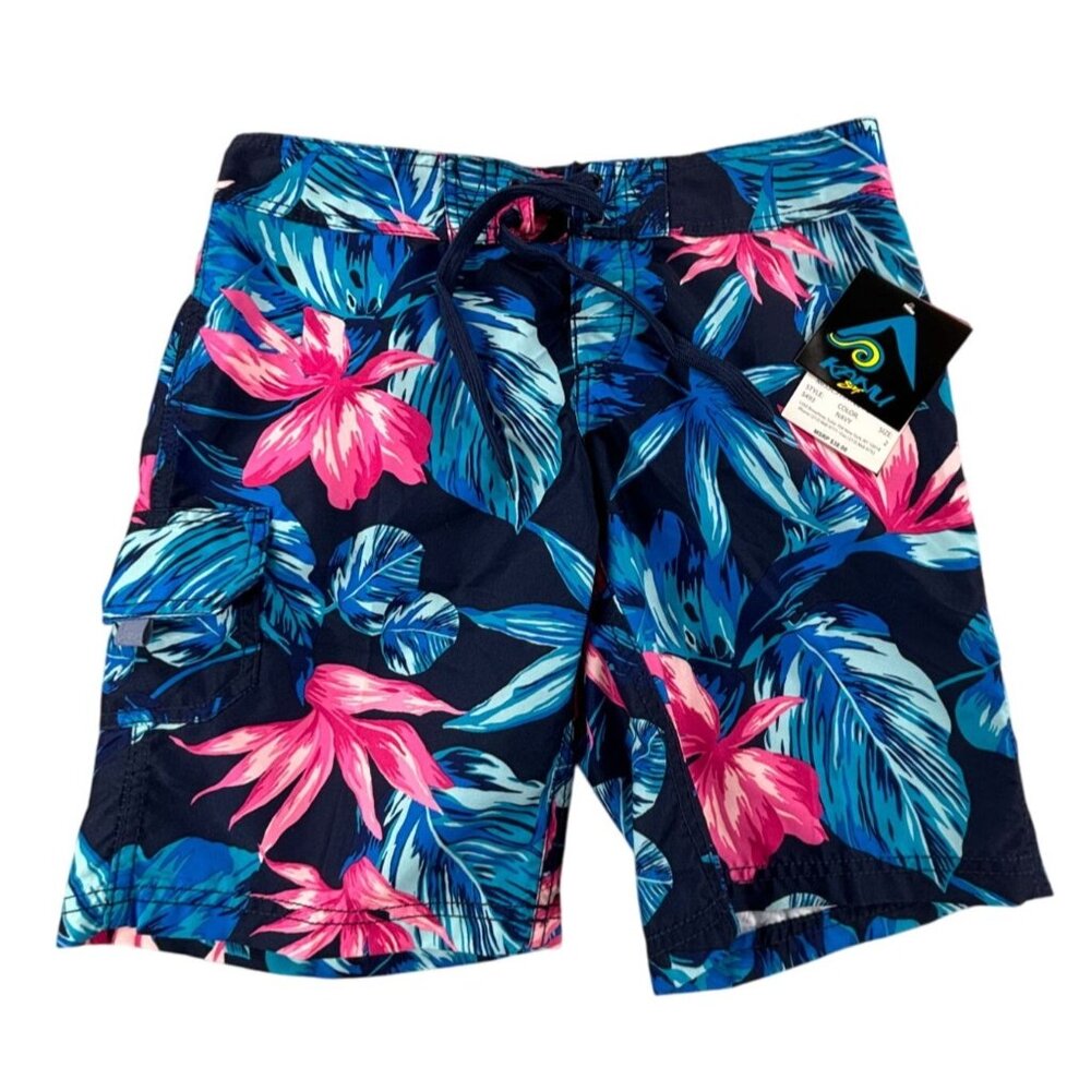 Kanu Surf Floral Print Swim Board Shorts Quick Dry Cargo Pocket Beach Cover up